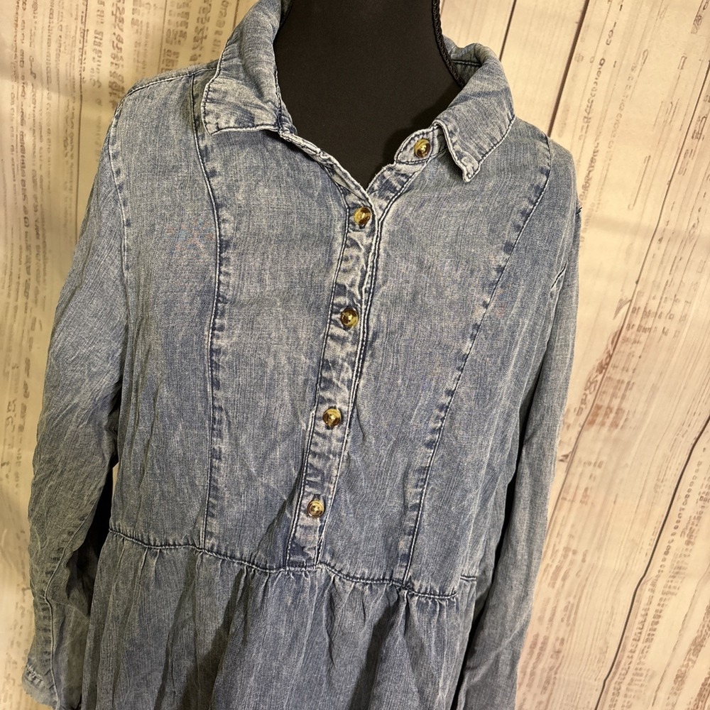 Easel Womens Babydoll Tiered Denim Dress Size Large Light Wash Cottagecore - Picture 5 of 10